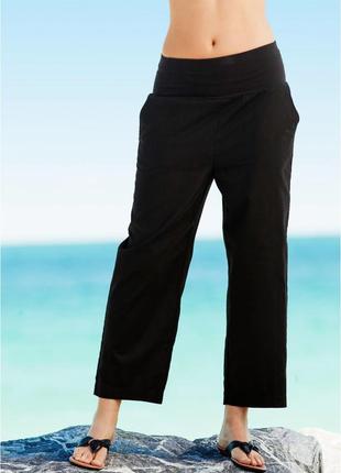 Льняные черные брюки кюлоты с карманами на комфортной талии bpc 22-24693 фото