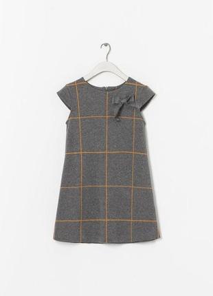 Zara kids платье в клетку с аппликацией-бантом теплое девочке 9-10л 134-140см
