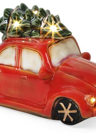 Декор новогодний "санта в машине" 23.5х10х11.5см фарфор с led-подсветкой2 фото