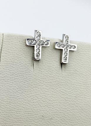 Сережки-пусеты серебряные с кубическим цирконием "крестики" 1,35 г