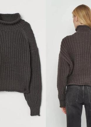 Объемный свитер серый h&m вязаный свитер серый свитер с горлом высоким укороченный свитер тепла кофта с объемными квавами5 фото