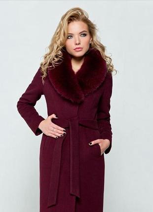 Жіноче зимове пальто кашемір бордо турція1 фото