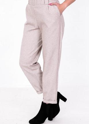 Штани завужені жіночі бежеві стильні з кишенями костюмка напіввовна 7/8 актуаль 5357, 50
