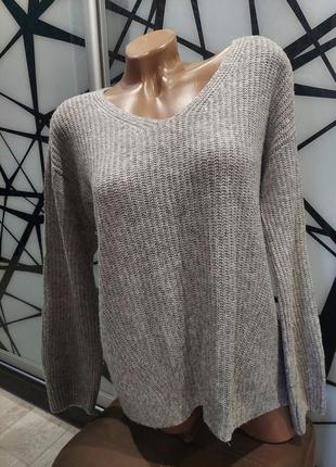 Стильный свитер оверсайз рельефной вязки цвета серый меланж от tсm tchibo 44-48