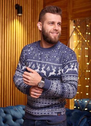 Стильный зимний свитер с оленями размер xl синий2 фото