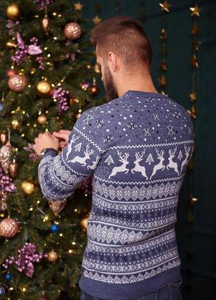 Стильный зимний свитер с оленями размер xl синий8 фото