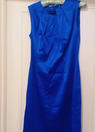 Коктейльное платье насыщено синего цвета, размер 40