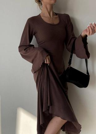 Очень красивое женское платье-миди на завязках рубчик мустанг (плотная ткань)