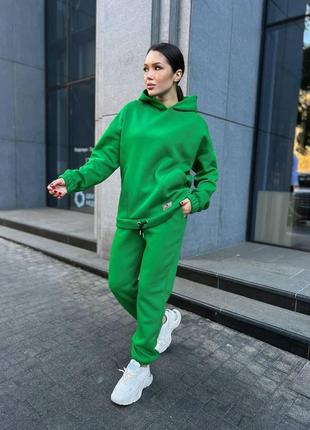 Женский спортивный костюм модный с капюшоном теплый зеленый норма и большого размера 42-44,46-48, 50-52, 54-56