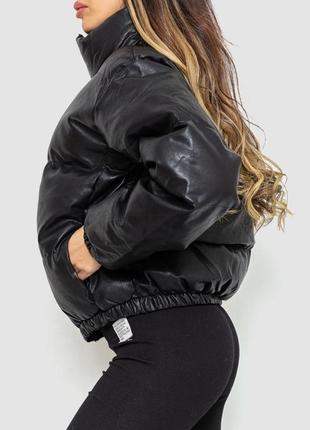 Стильна шкіряна жіноча куртка на синтепоні кожана куртка вкорочена куртка з еко-шкіри чорна куртка еко шкіра куртка зефірка3 фото