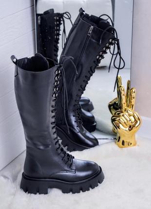 Женские зимние сапоги ботинки берцы кожаные на меху евро черные m-37 40р