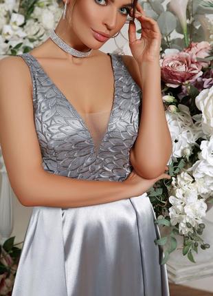 Женское вечернее выпускное атласное платье в пол размеры:s,m,l,xl3 фото