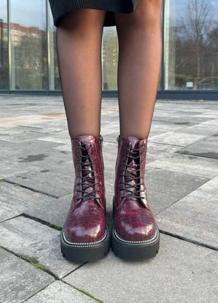 Женские зимние ботинки бордовые boots burgundy❄️10 фото