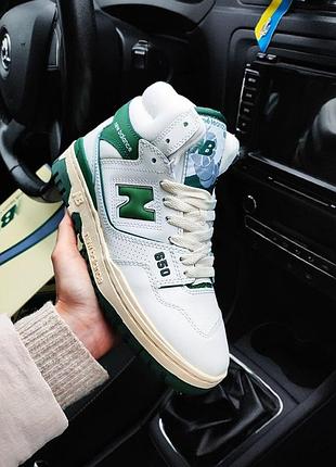 Зимние кроссовки new balance белые с зеленым white/green размеры: 36-45