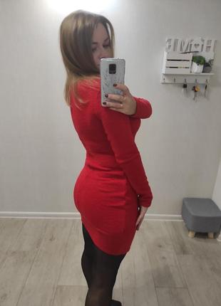 Платье футляр из ангоры красное 42-446 фото