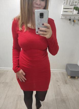 Платье футляр из ангоры красное 42-445 фото