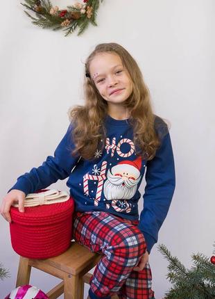 Детская новогодняя пижама феми лук с начесом, детская новогодняя пижама family look3 фото