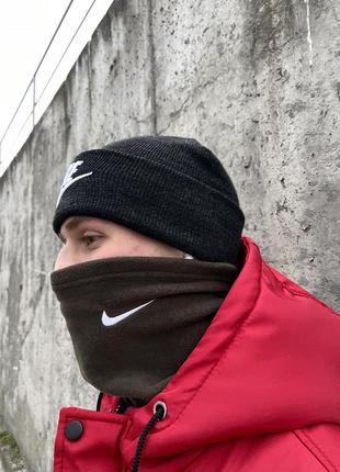 Комплект трикотажна шапка nike  + баф nike  + перчатки фліс4 фото