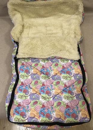 Конверт в коляску,санки,набивной натуральный мех, верх плащевка