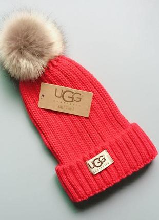 Женская шерстяная шапка ugg с помпоном2 фото