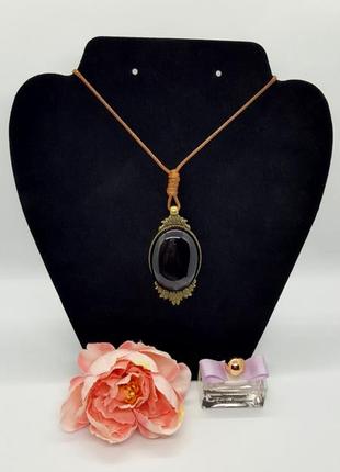 🌹🪶 овальний кулон в стилі вінтаж натуральний камінь чорний агат з трояндами6 фото