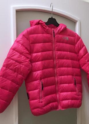 Дитячий демі пуховик бренду tnf the north face 100% down hot pink jacket оригінал.  size xl1 фото