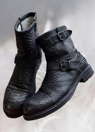 Зимові шкіряні чоботи billi bi real rubber оригінальні чорні з хутром
