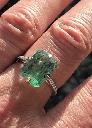 Кольцо серебро с природным  зеленым турмалином бразилия6 фото