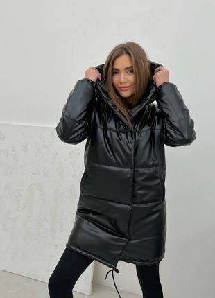 Женская куртка курточка пальто пуховик эко кожа кожаная зефирка осень деми зима
