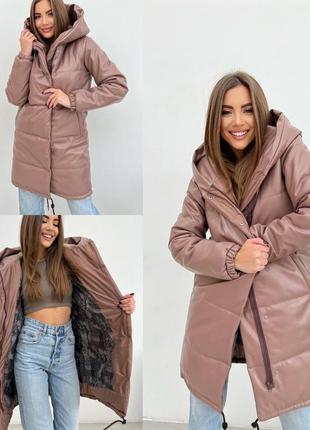 Куртка женская зимняя зефирка из экокожи разм. 42-464 фото
