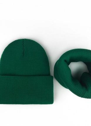 Теплый зимний набор в рубчик шапка с флисом и хомут, шапка с отворотом рубчик, шапка рубчик на флисе с подворотом и хомут6 фото