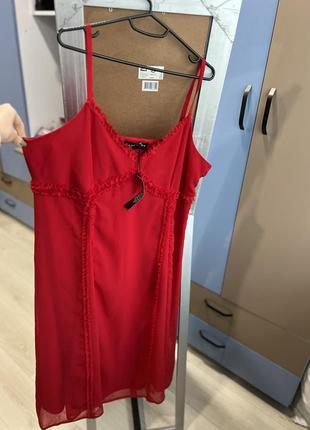 Платье комбинация батал червона сукня в білизняному стилі на брителях нова  wardarobe