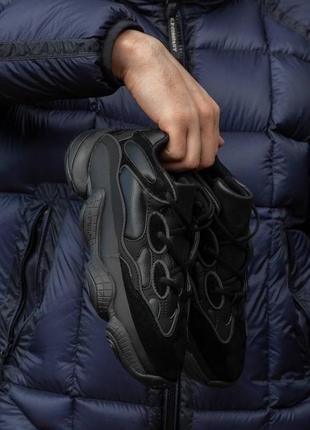 Зимові чоловічі кросівки adidas yeezy 500 winter black чорного кольору термо підкладка