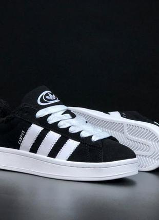 Зимние женские кроссовки adidas campus black white fur черного с белым цветам с мехом3 фото