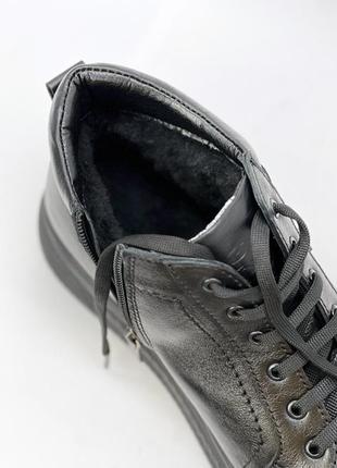 Підліткові чорні модні зимові черевики на хлопчика шкіряні з хутром,натуральна шкіра і хутро на зиму6 фото