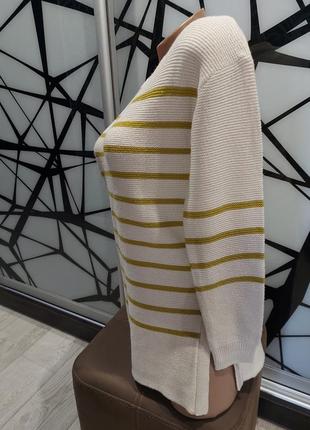 Стильный бежевый удлиненный джемпер, свитер в горчичную полоску tu 42-46 размер4 фото