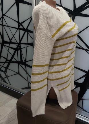 Стильный бежевый удлиненный джемпер, свитер в горчичную полоску tu 42-46 размер2 фото