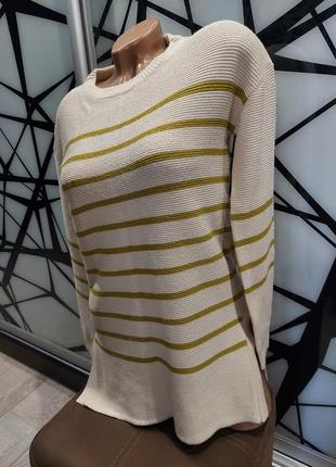 Стильный бежевый удлиненный джемпер, свитер в горчичную полоску tu 42-46 размер6 фото