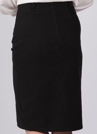 Юбка карандаш женская черная модная демисезонная коттон разрез спереди по колено актуаль 081, 463 фото