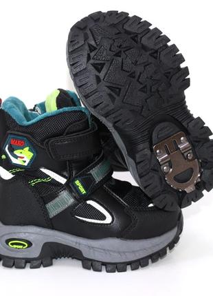 Детские зимние черные термоботинки для мальчика на двух липучках, светящаяся обувь на зиму2 фото