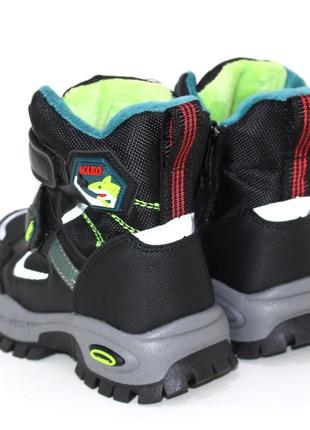 Детские зимние черные термоботинки для мальчика на двух липучках, светящаяся обувь на зиму6 фото
