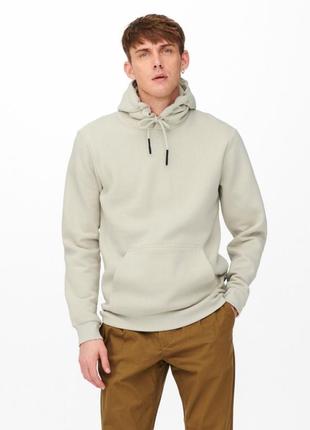Толстовка худи с капюшоном only & sons фисташка унисекс s и xl