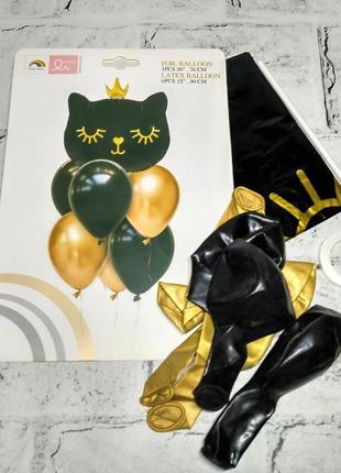 Повітряні кульки фольговані комплект котик чорний 7 шт