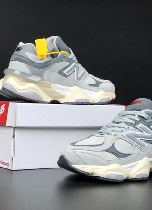 Зимние женские кроссовки new balance 9060 winter grey beige fur серого с бежевым цветам с мехом3 фото