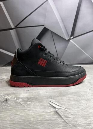 Зимние мужские ботинки jordan black red (мех) 41-42-43-44-452 фото