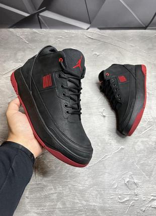 Зимние мужские ботинки jordan black red (мех) 41-42-43-44-45