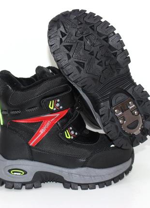 Зимние детские черные высокие термо ботинки для мальчика на двух липучках, светящаяся обувь на зиму2 фото