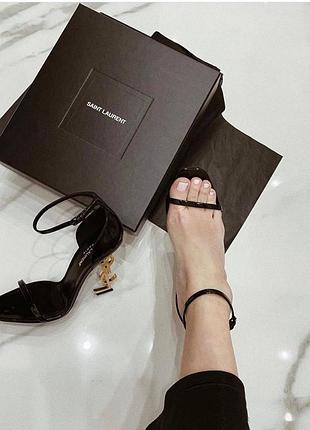 Шикарные кожаные босоножки люкс в стиле Saint Laurent Lou Stiefeletten Schwarz5 фото