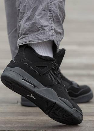 Мужские зимние кроссовки черные air jordan retro 4 fur6 фото