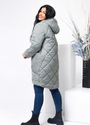 Жіноча базова оливкова довга зимова куртка батал plus size плюс сайз великі розміри xl xxl xxxl3 фото